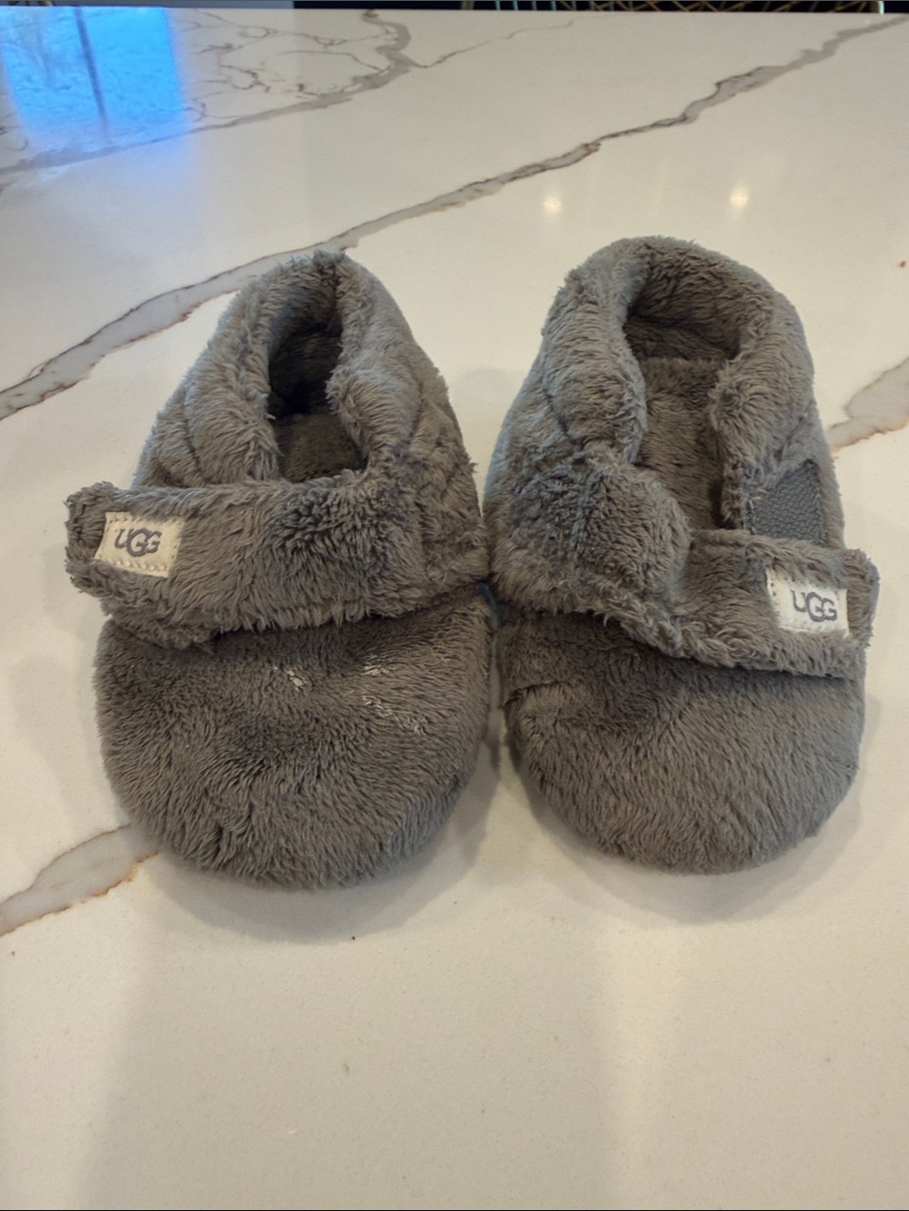 UGG Kids Plush Grey Booties with Fold-Over Cuff
